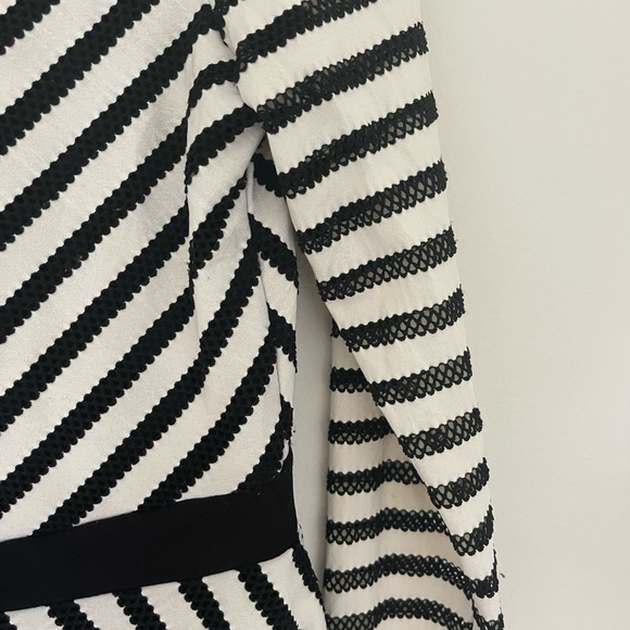 Black and white netted peplum top. Body of top is lined. - Picture 3 of 3